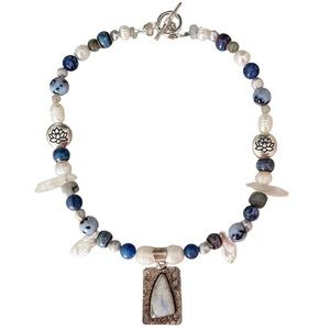 Sylvia - sterling silver moonstone freshwater pearl crystal necklace
